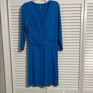 Talbots Blue Flattering Side Zip Dress V-Neck 3/4 Sleeve size medium M